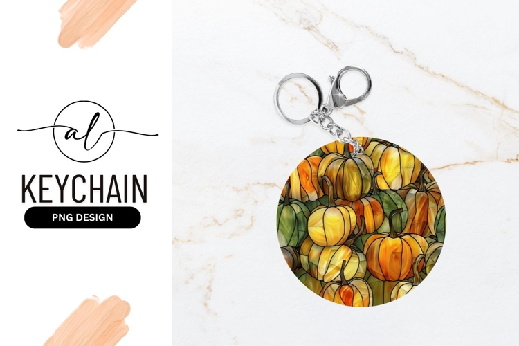Stained glass pumpkin round keychain design