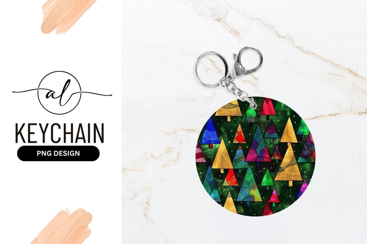 Colorful christmas tree round keychain design