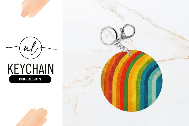 Vibrant rainbow round keychain png design