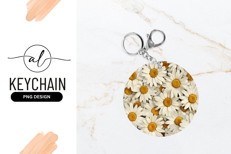 Round keychain with daisy flower design