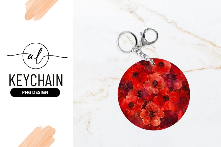 Round keychain with vibrant red flower design