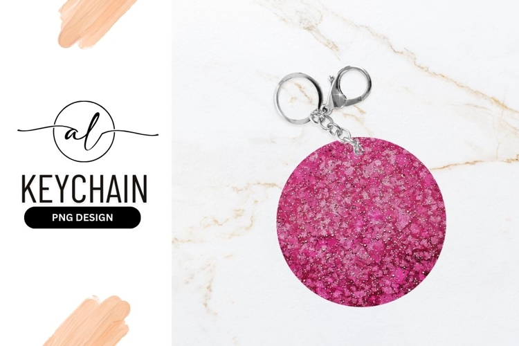 Pink glitter round keychain png design