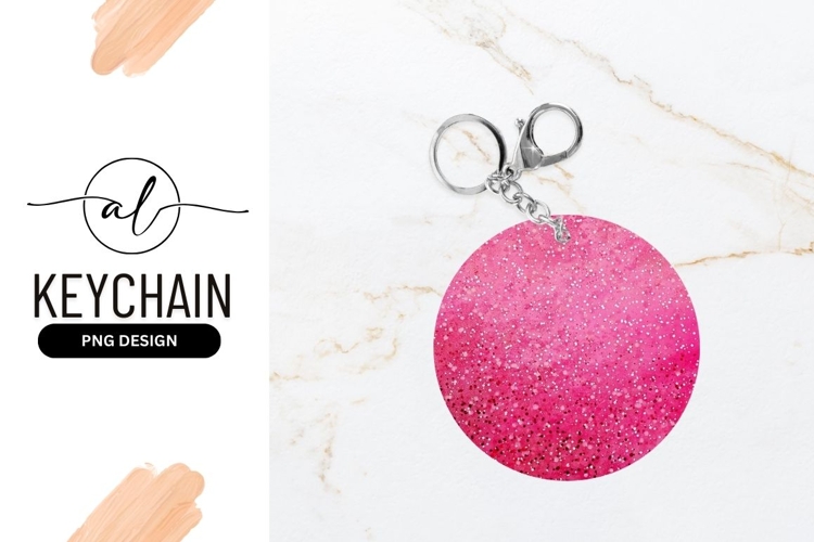 Round keychain with sparkly pink glitter design