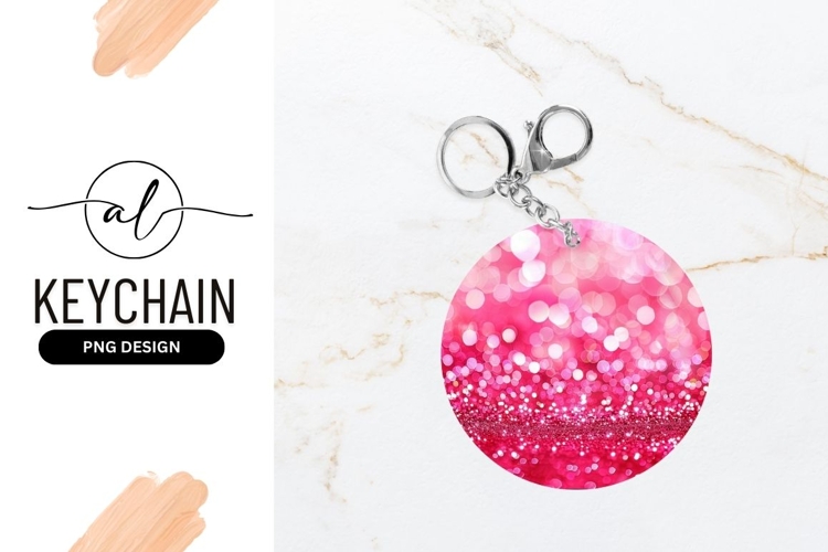 Round keychain with sparkling pink glitter design