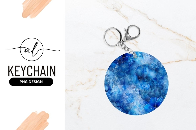 Blue floral round keychain png design