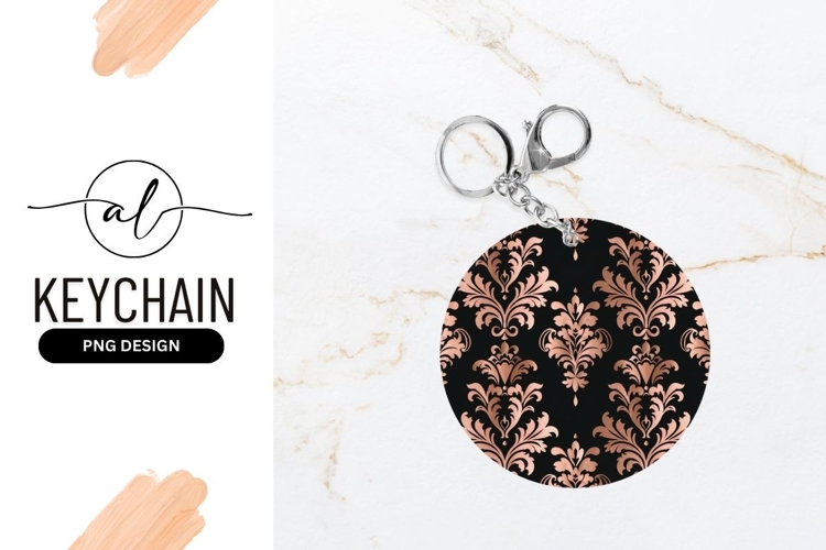 Elegant damask pattern round keychain
