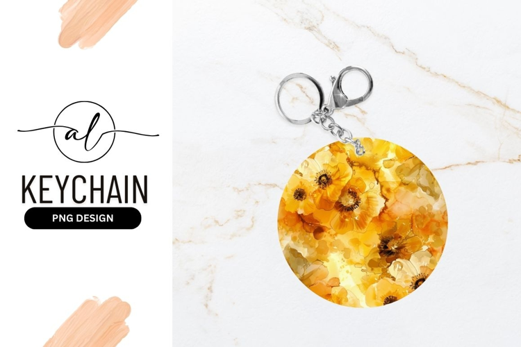 Round keychain with vibrant yellow floral design