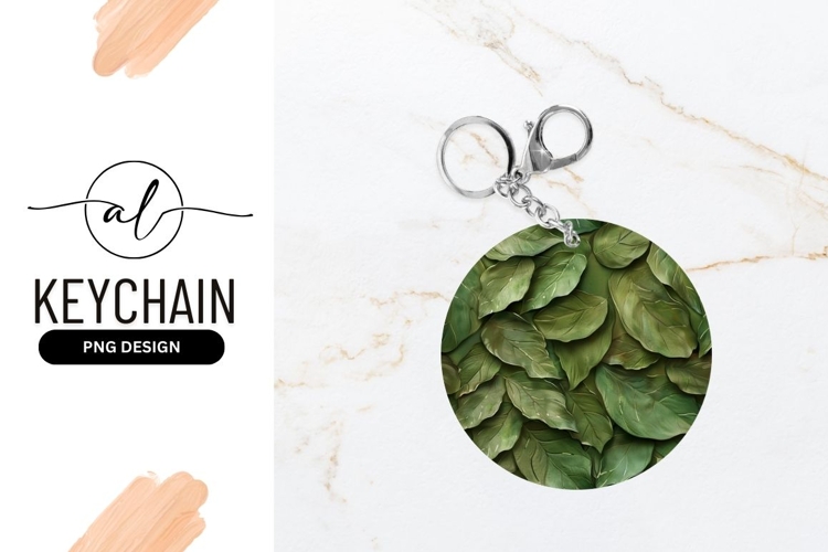 Round keychain with green leaves design