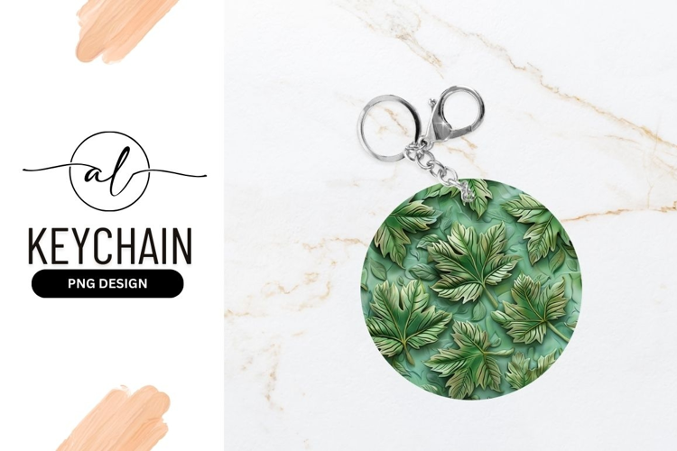 Green leaf pattern round keychain