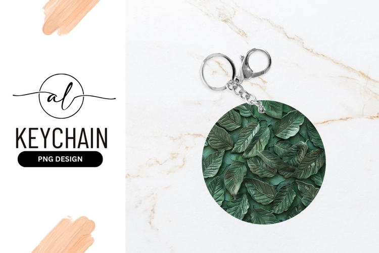 Round keychain with green leaf design