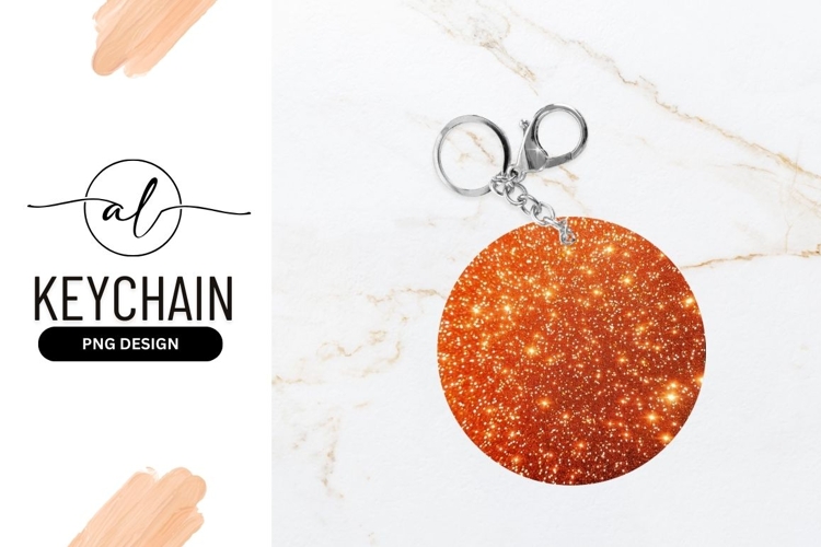 Round keychain with sparkling orange glitter design