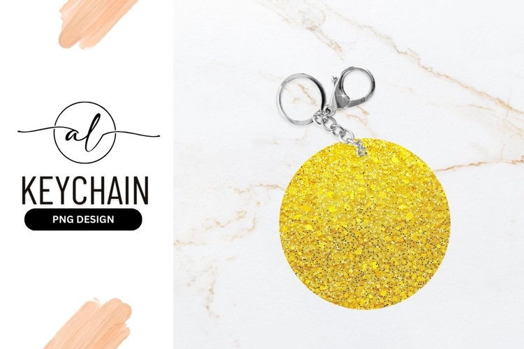 Round keychain with sparkling yellow glitter design