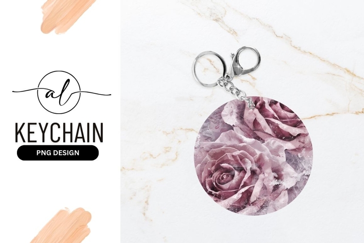 Elegant rose pattern round keychain png design