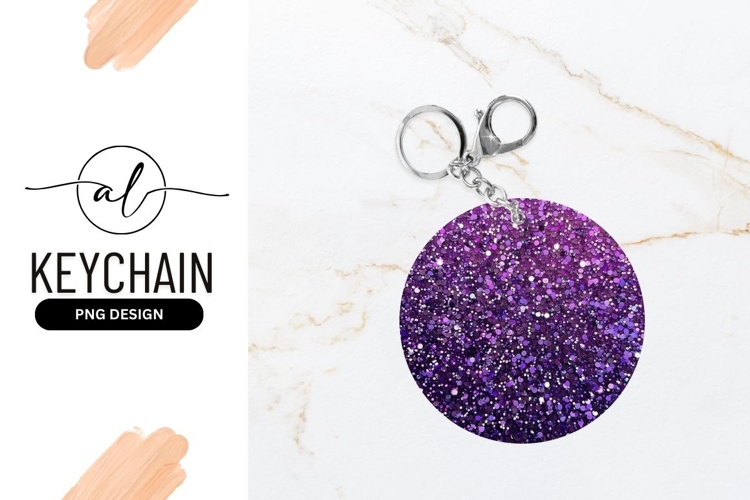 Purple glitter round keychain design
