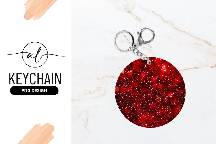 Round keychain with red glitter design