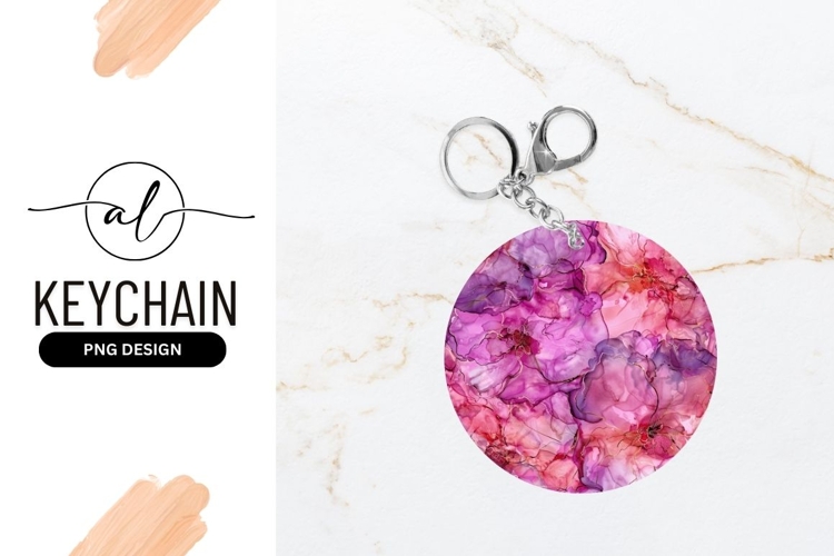 Round keychain with abstract floral design