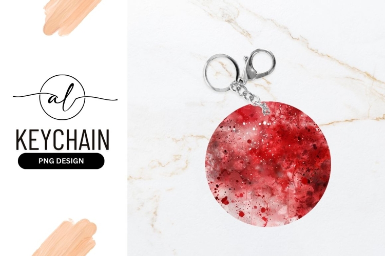 Round keychain with abstract red splash design