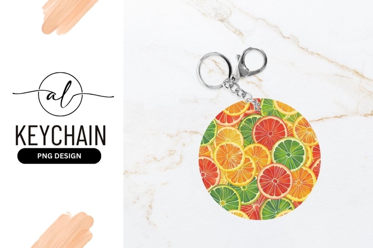 Vibrant citrus slices round keychain