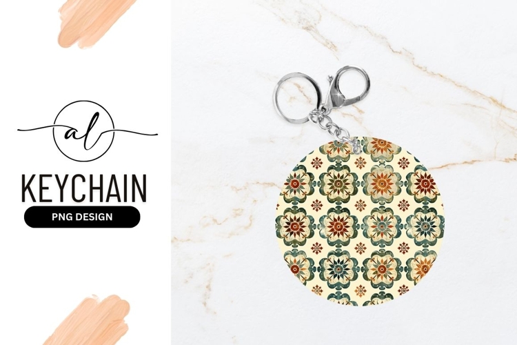 Round keychain with floral pattern png design