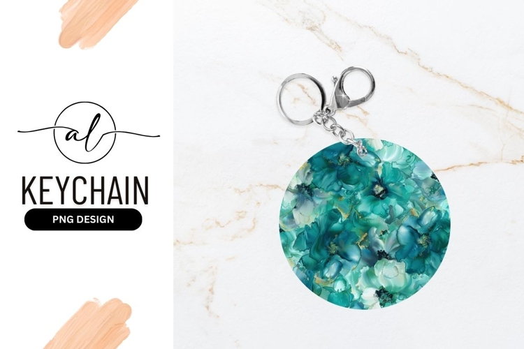 Round keychain with abstract floral design