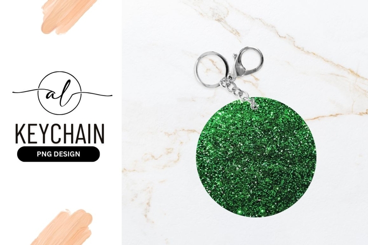 Green glitter round keychain png design