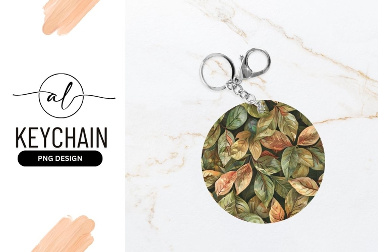 Round keychain with tropical leaf design