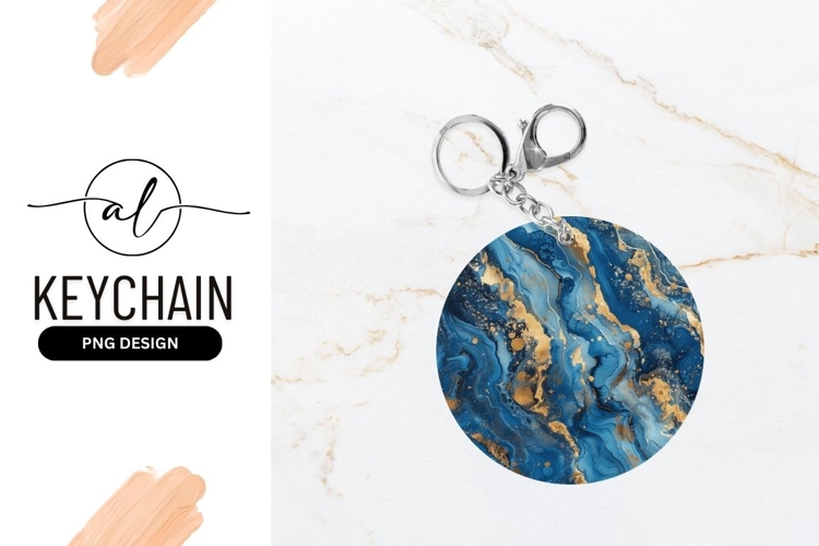 Round keychain with blue marble design