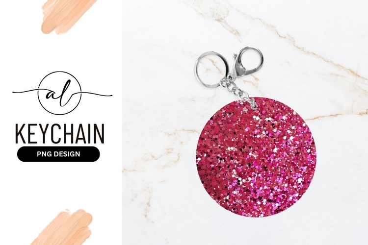 Round keychain with sparkly pink and red design