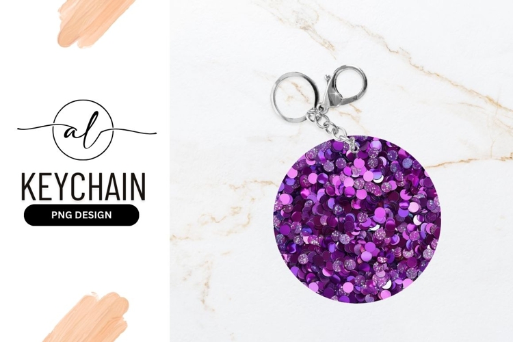 Round keychain png design with purple sequins