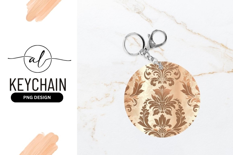 Elegant damask pattern round keychain
