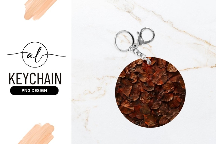 Round keychain with autumn leaves design