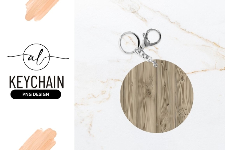 Round Keychain With Wood Texture Mockup Template