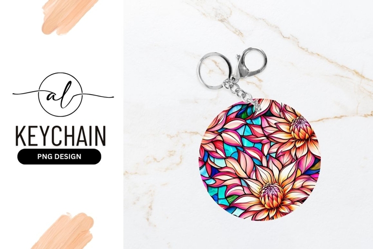 Floral Round Keychain Png Image Design Template