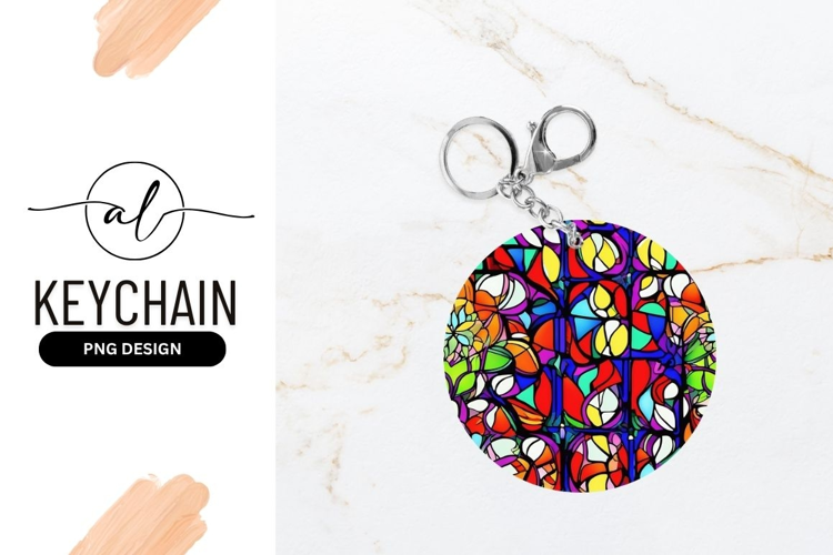 Colorful Round Keychain Unique Design On White