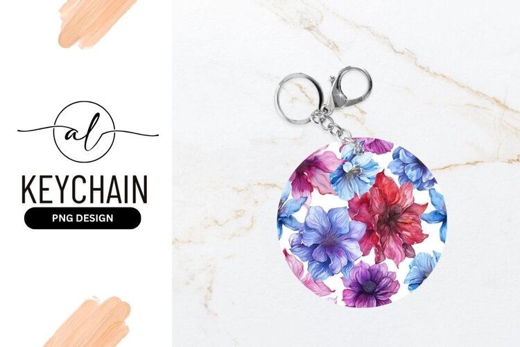 Floral Round Keychain Mockup With Colorful Flowers example image 1