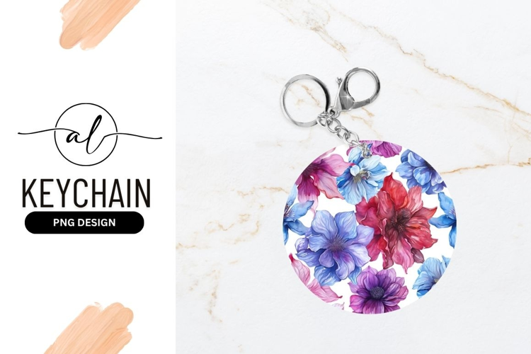 Floral Round Keychain Mockup With Colorful Flowers