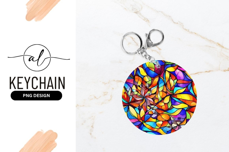 Colorful Round Keychain Abstract Flower Design