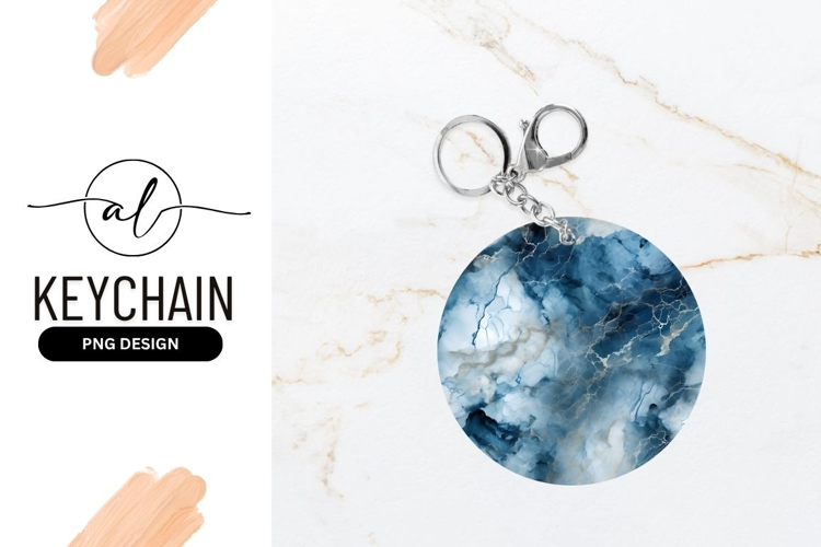 Abstract Blue and White Swirls in a Round Shape with Silver