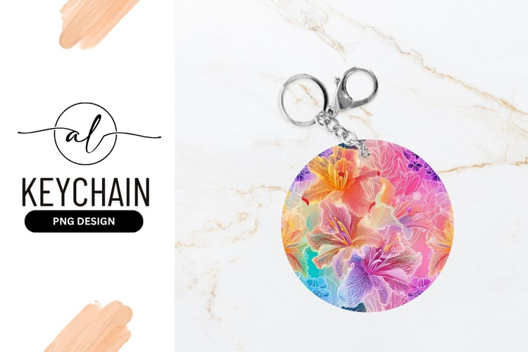 Colorful floral illustration in a round shape with gradient