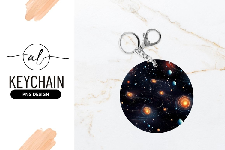 Round Keychain With Celestial Galaxy Design