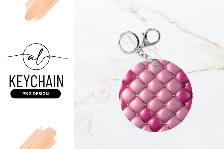 Pink Quilted Pattern Round Keychain Png