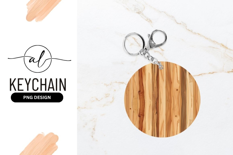 Round Keychain With Wooden Texture Mockup