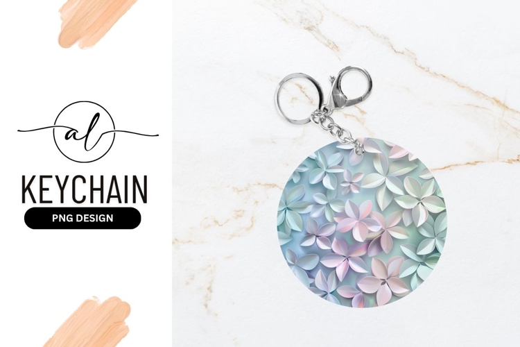 Round Keychain Png With Pastel Paper Flowers