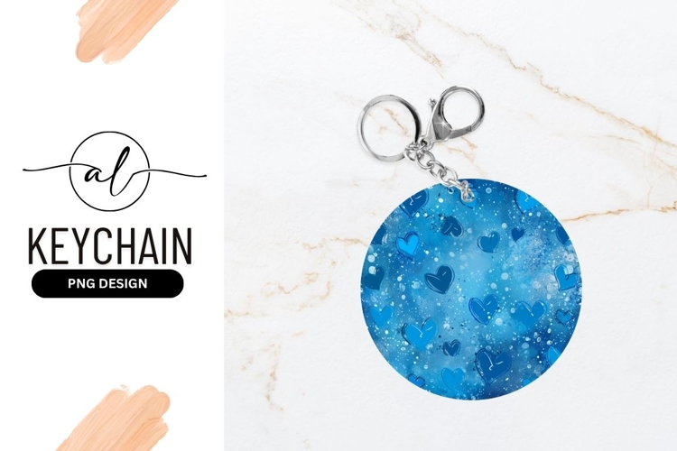 Blue Hearts Pattern Round Keychain Png