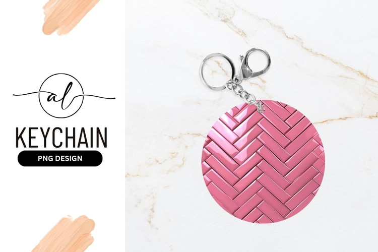 Pink Herringbone Round Keychain Product Mockup