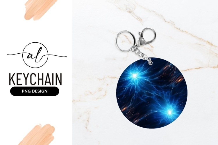 Round Keychain With Blue Galaxy Design