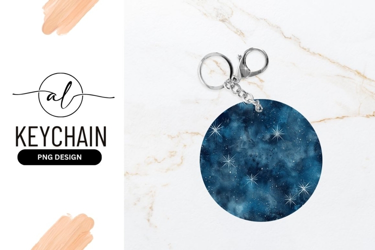 Blue Galaxy Starry Night Round Keychain Png