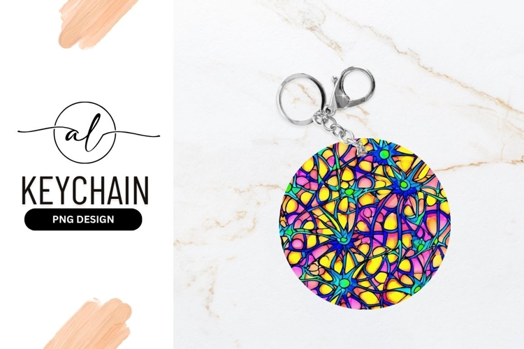 Abstract Floral Round Keychain Design Template