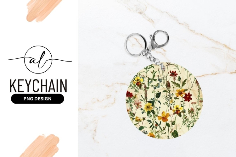 Vintage Floral Pattern Round Keychain Png