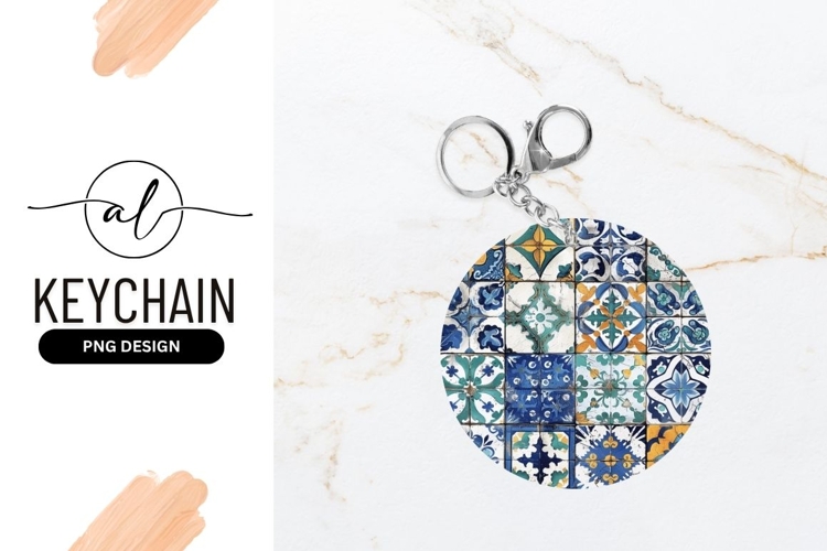 Ornamental Tiles Round Keychain Png Background Pattern